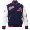 Atlanta Braves Script Tail Ribbed Knitted Wool & Leather Varsity Jacket