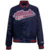 Atlanta Braves Script Tail Women’s Full-Snap Satin Varsity Jacket
