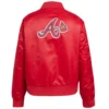 Atlanta Braves Script Tail Women’s Red Satin Varsity Jacket 1