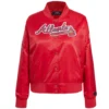 Atlanta Braves Script Tail Women’s Red Satin Varsity Jacket