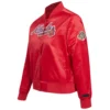 Atlanta Braves Script Tail Women’s Red Satin Varsity Jacket 2