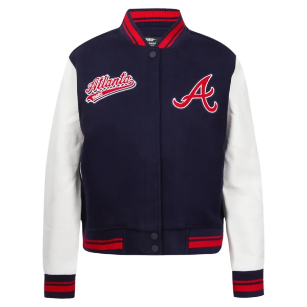 Atlanta Braves Script Tail Women’s Wool & Leather Varsity Jacket