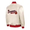 Atlanta Braves The Ambassador Home Satin Varsity Jacket – Cream 1