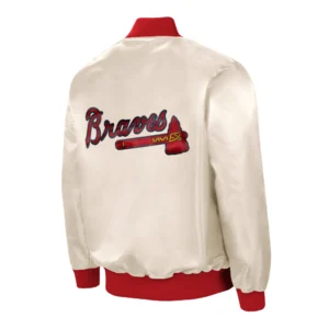 Atlanta Braves The Ambassador Home Satin Varsity Jacket – Cream 1