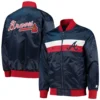 Atlanta Braves The Ambassador Navy Satin Varsity Jacket 3