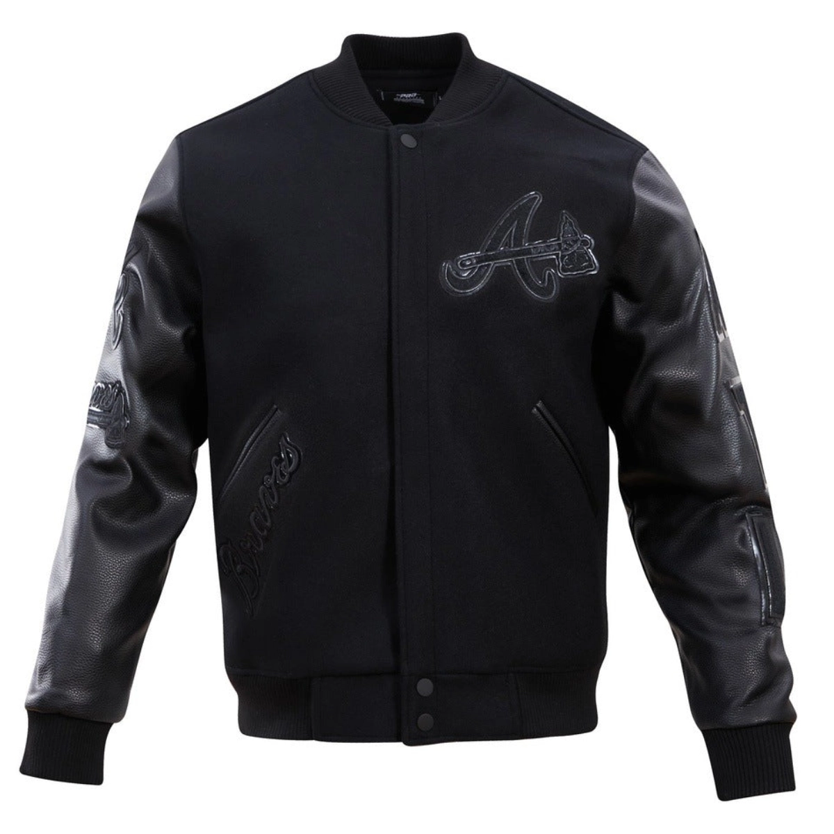 Atlanta Braves Triple Black Wool & Leather Varsity Jacket