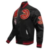Atlanta Hawks Mashup Black Satin Varsity Jacket 1