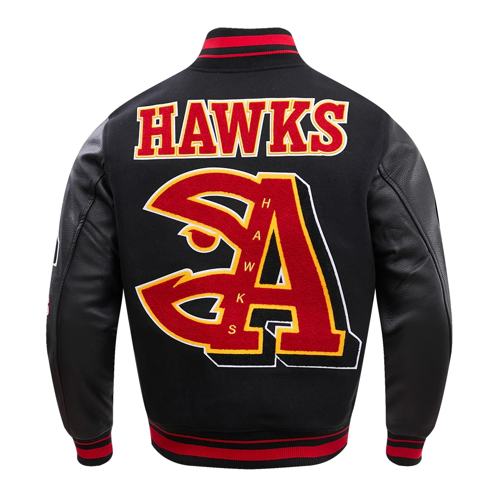 Atlanta Hawks Mashup Black Wool and Leather Varsity Jacket 3