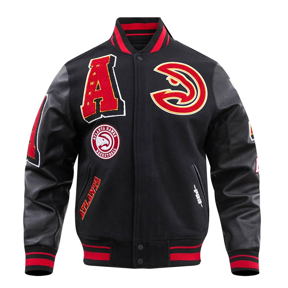Atlanta Hawks Mashup Black Wool and Leather Varsity Jacket