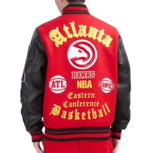 Atlanta Hawks Old English Rib Red Wool Varsity Jacket 3