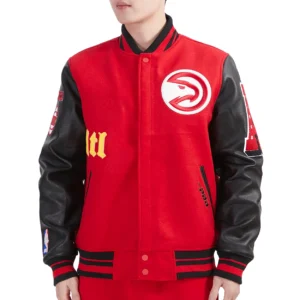 Atlanta Hawks Old English Rib Red Wool Varsity Jacket