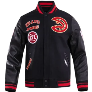 Atlanta Hawks Retro Classic Black Wool and Leather Varsity Jacket