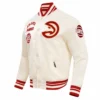 Atlanta Hawks Retro Classic Cream Varsity Jacket 1