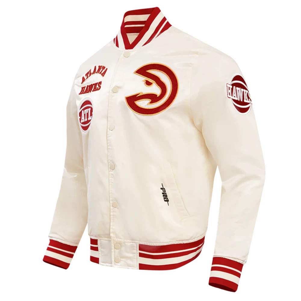 Atlanta Hawks Retro Classic Cream Varsity Jacket 1