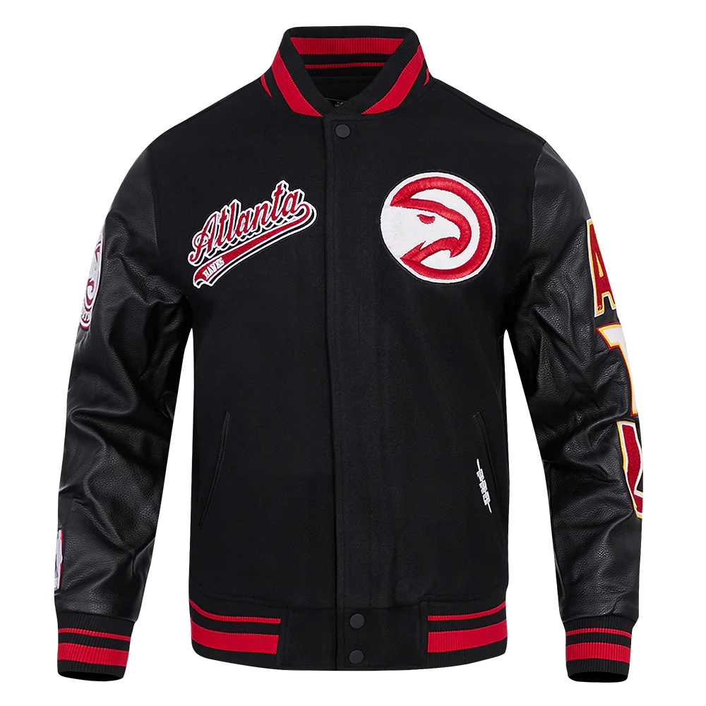 Atlanta Hawks Script Tail Black Wool Varsity Jacket 1