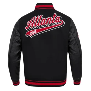 Atlanta Hawks Script Tail Black Wool Varsity Jacket 3
