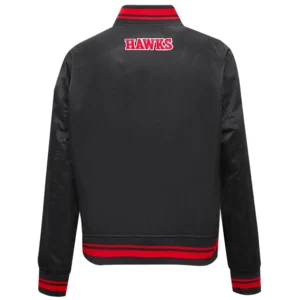 Atlanta Hawks Script Tail Ribbed Knitted Black Varsity Jacket 3