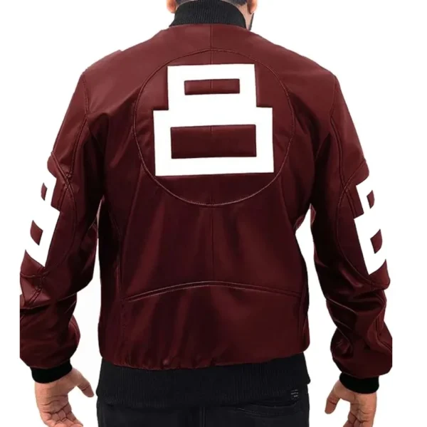 Authentic 8 Ball David Puddy - Seinfeld 8 Ball Men's Maroon Bomber Genuine Leather Jacket