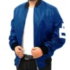 Authentic 8 Ball David Puddy - Seinfeld Men's Blue Bomber Genuine Leather Jacket