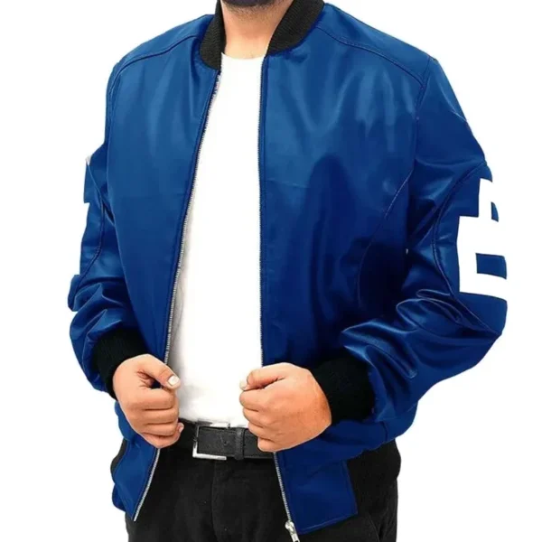 Authentic 8 Ball David Puddy - Seinfeld Men's Blue Bomber Genuine Leather Jacket