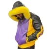 Authentic Eight Ball Men's Purple Fox Fur Hood Purple and Black Leather Jacket