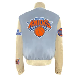 Baby Blue New York Knicks Old English Wool Varsity Jacket 1