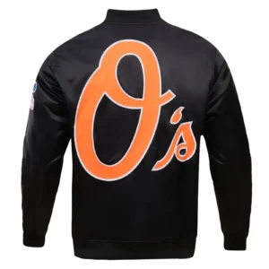 Baltimore Orioles Big Logo Black Satin Varsity Jacket 1