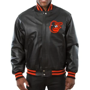 Baltimore Orioles Black Big & Tall Black Full Leather Varsity Jacket