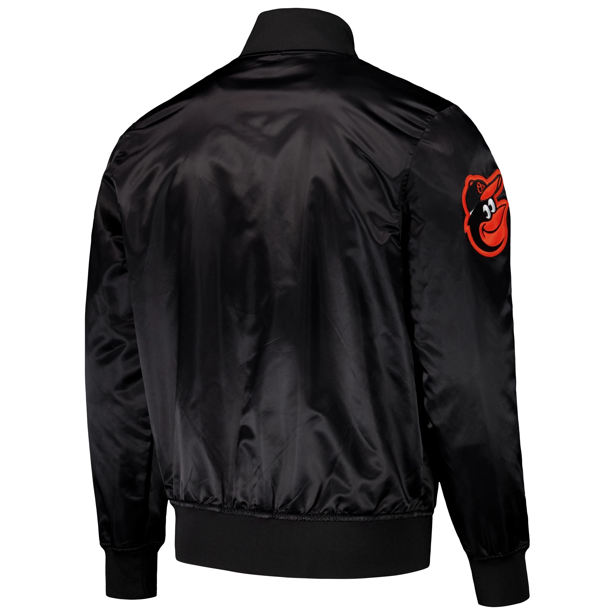 Baltimore Orioles Black Wordmark Full-Snap Satin Varsity Jacket 1