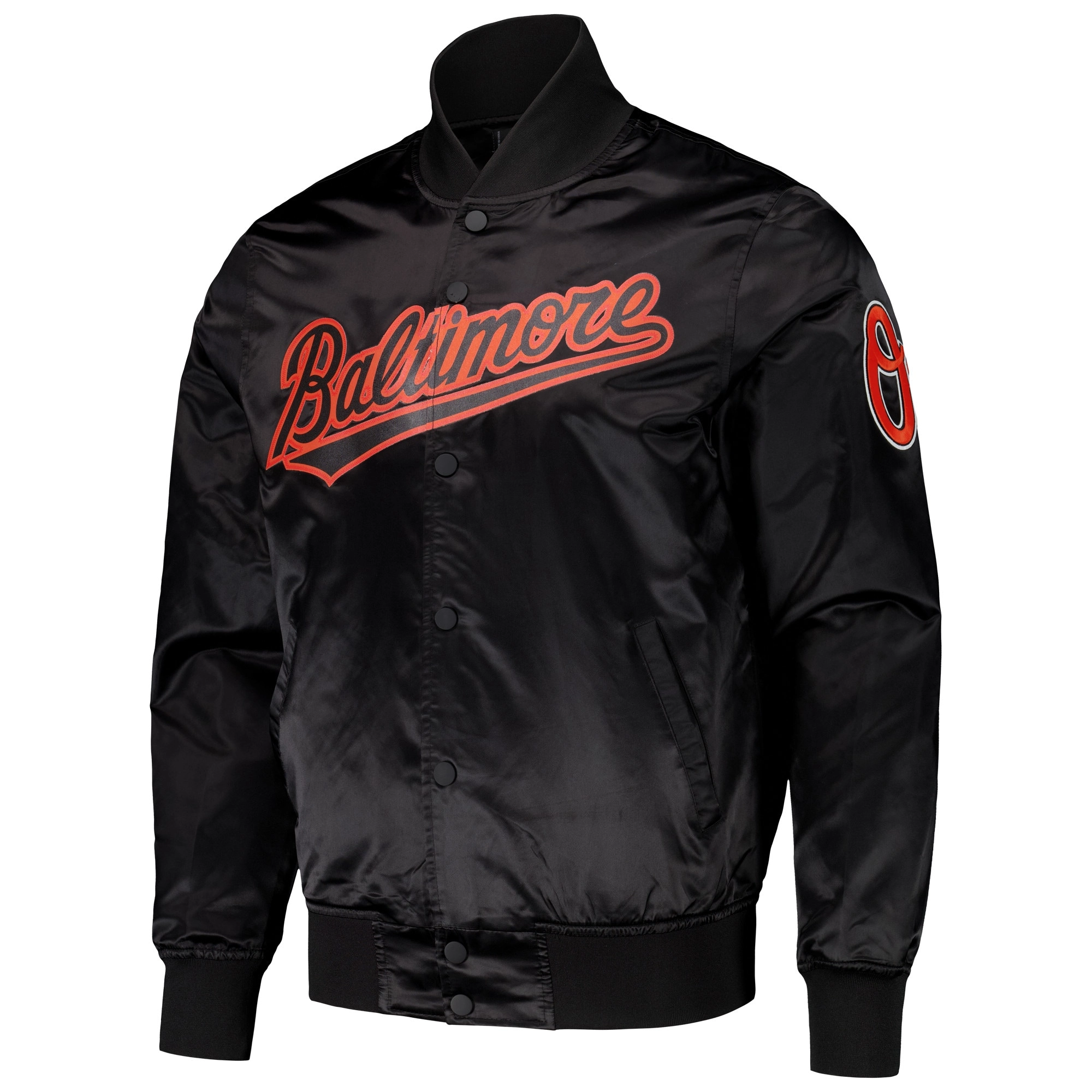Baltimore Orioles Black Wordmark Full-Snap Satin Varsity Jacket