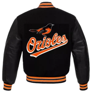 Baltimore Orioles Letterman Full-Snap Black Wool & Leather Varsity Jacket 1