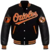 Baltimore Orioles Letterman Full-Snap Black Wool & Leather Varsity Jacket