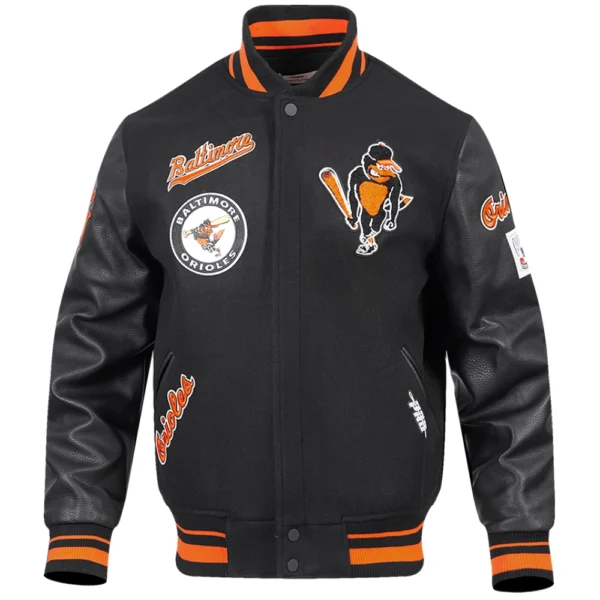 Baltimore Orioles Men’s Retro Classic Black Wool & Leather Varsity Jacket