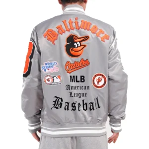 Baltimore Orioles Old English Rib Knitted Satin Varsity Jacket 1