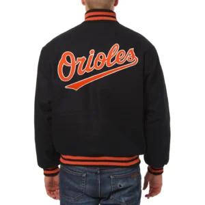 Baltimore Orioles One Color Handcrafted Logo Black Wool Varsity Jacket 1