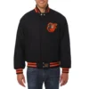 Baltimore Orioles One Color Handcrafted Logo Black Wool Varsity Jacket