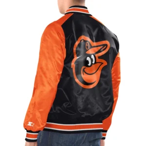 Baltimore Orioles Renegade BlackOrange Full-Snap Satin Varsity Jacket 1