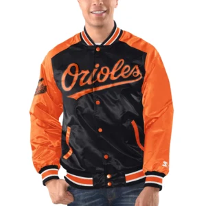 Baltimore Orioles Renegade BlackOrange Full-Snap Satin Varsity Jacket
