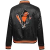 Baltimore Orioles Retro Classic Women’s Rib knitted Satin Varsity Jacket 1