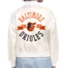 Baltimore Orioles Round Printed Logo Women’s Cropped Cream Varsity Jacket