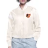Baltimore Orioles Round Printed Team Logo Cropped Cream Satin Varsity Jacket