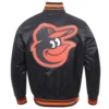 Baltimore Orioles Script Tail Full-Snap Satin Varsity Jacket 1