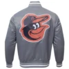 Baltimore Orioles Script Tail Rib Knitted Satin Varsity Jacket 1