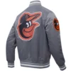 Baltimore Orioles Script Tail Rib Knitted Satin Varsity Jacket 3