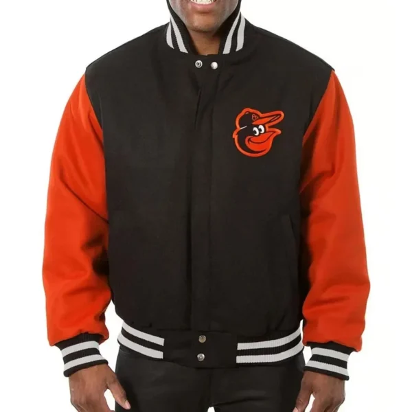 Baltimore Orioles Two Tone Black Wool Varsity Jacket