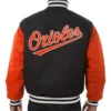 Baltimore Orioles Two Tone Black and Orange Wool Varsity Jacket