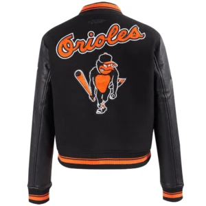 Baltimore Orioles Women’s Retro Classic Rib Knitted Black Wool & Leather Varsity Jacket 1