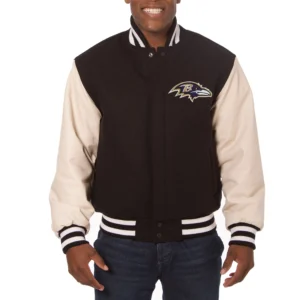 Baltimore Ravens Two Tone Real Wool Black Varsity Jacket