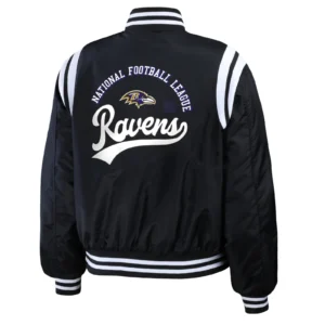 Baltimore Ravens WEAR by Erin Andrews Women’s Black Bomber Full-Snap Jacket 1