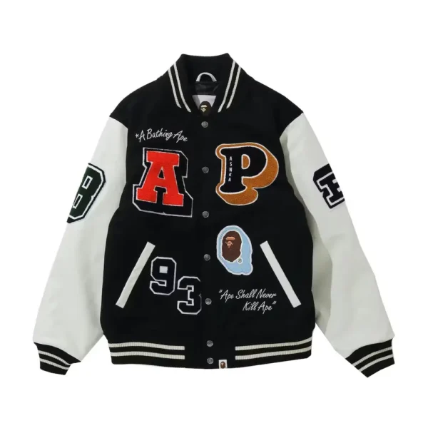 Bape Black and White Varsity Jacket